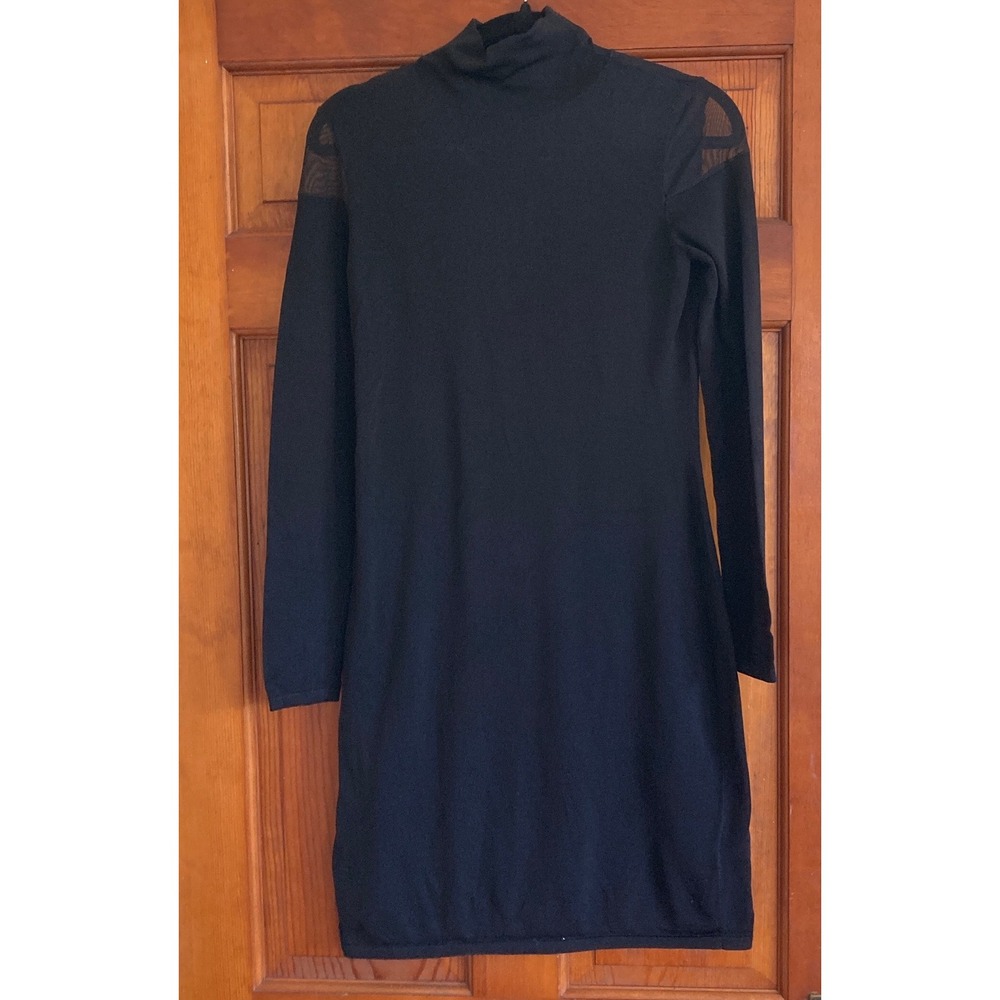 Lauren Ralph Lauren Womens XS Black Mesh Shoulder Mock Neck Knit Dress Flaws LBD